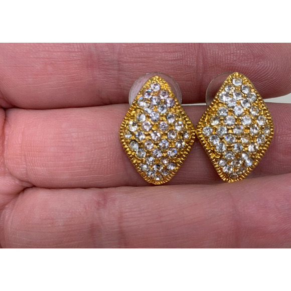 Vintage Crystal Pave Diamond Shaped Earrings Pierced Special Occasion - Picture 4 of 5